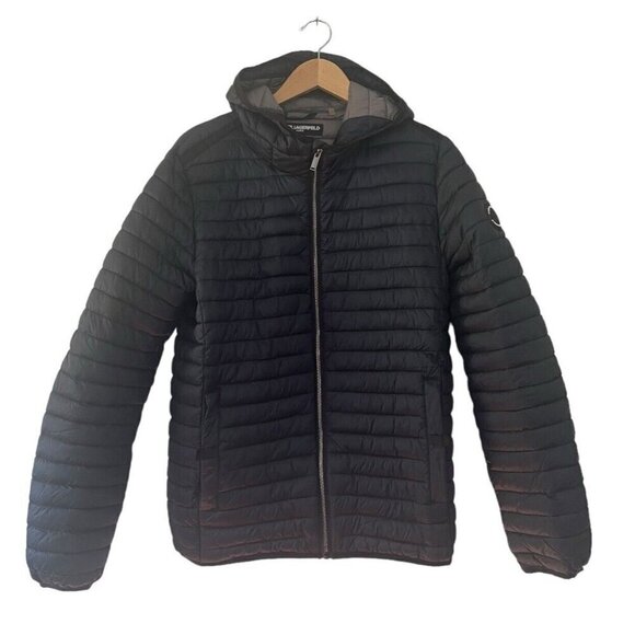 Karl Lagerfeld Men's Size Medium Cool Gray Packable Hooded Quilted Puffer Jacket - Picture 2 of 12